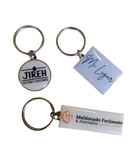 Llaveros Metálicos C/Argolla y Dome Frente. Varios Formatos
